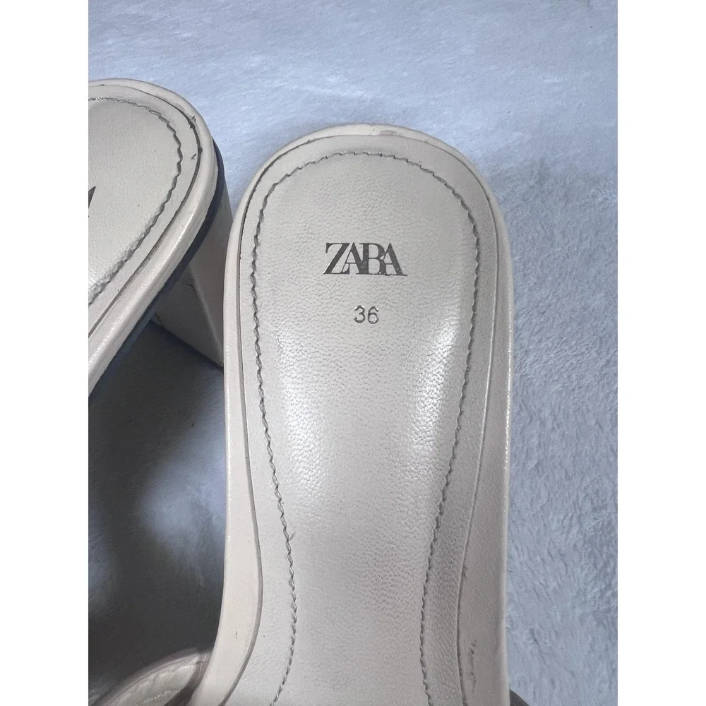 Zara Sandals Womens Size 6 Beige Woven Slide Block Heel Square‎ Toe Dress Shoes